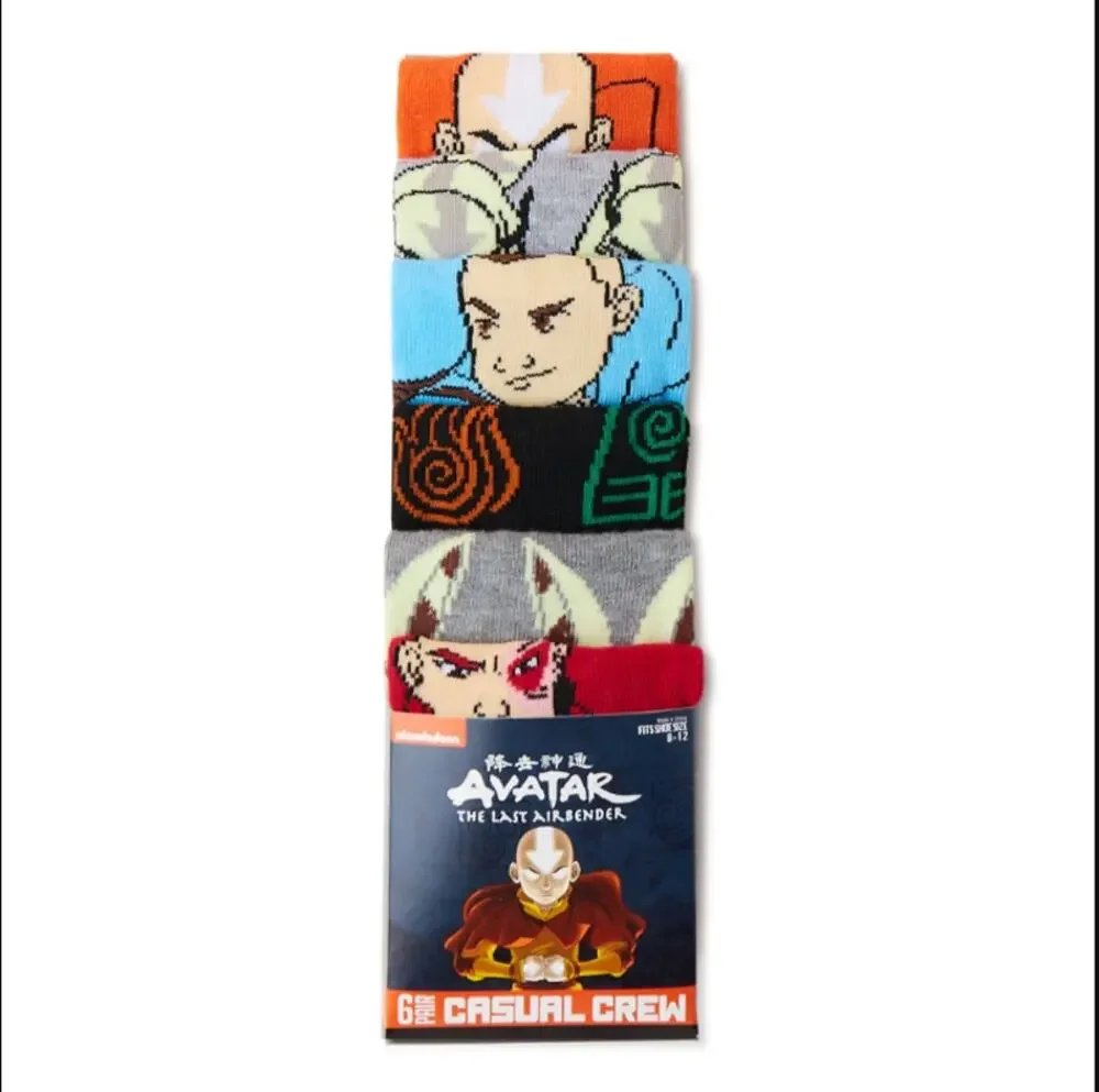 Avatar The Last Airbender Casual Crew Socks-6 Pairs